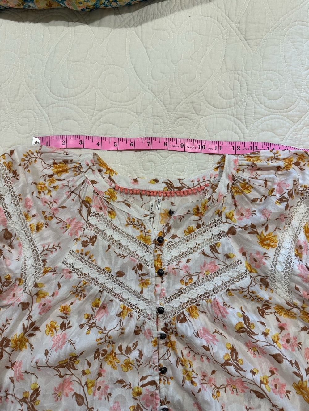Anthropologie size S Harmony Peasant Blouse in Yellow, Brown, and Pink Floral - Picture 14 of 15